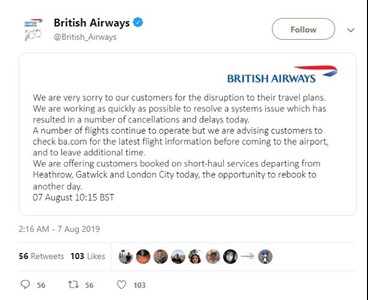 BA twitter statement