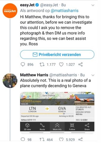 Reactie Twitter easyJet